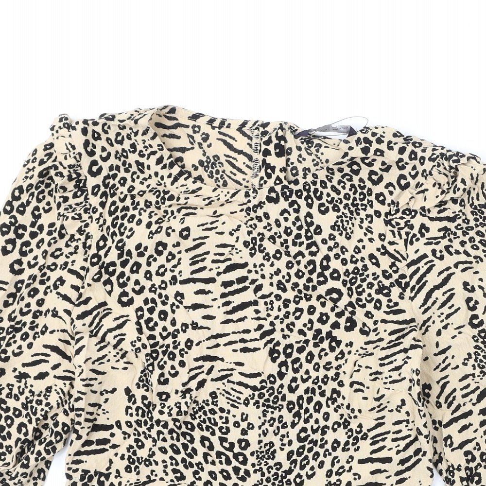 Marks and Spencer Womens Beige Animal Print Viscose Basic Blouse Size 6 Round Neck - Leopard Print