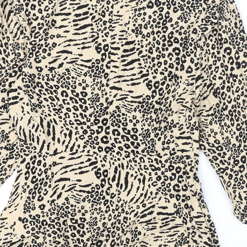 Marks and Spencer Womens Beige Animal Print Viscose Basic Blouse Size 6 Round Neck - Leopard Print