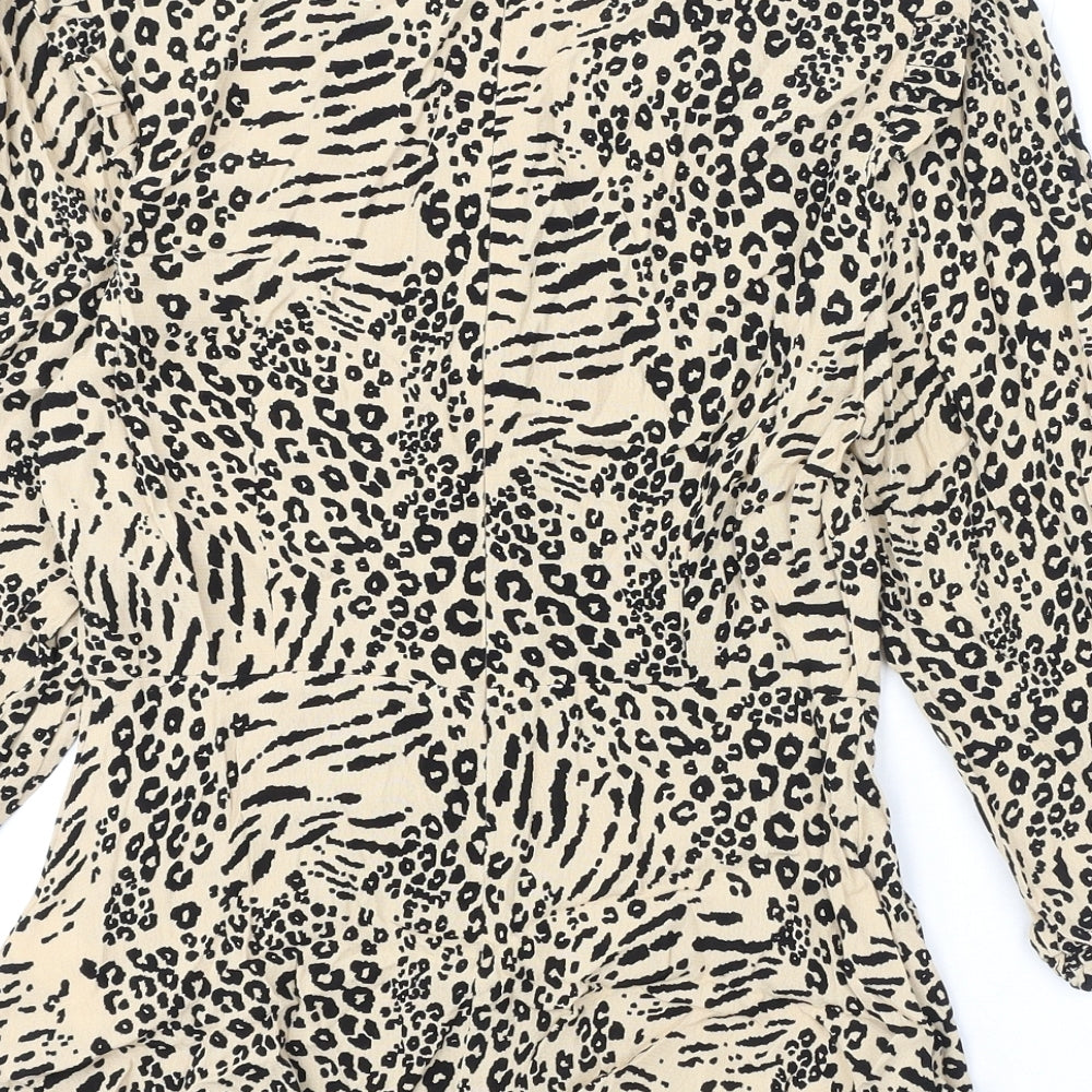 Marks and Spencer Womens Beige Animal Print Viscose Basic Blouse Size 6 Round Neck - Leopard Print