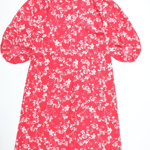 Marks and Spencer Womens Pink Floral Polyester A-Line Size 18 Round Neck Zip