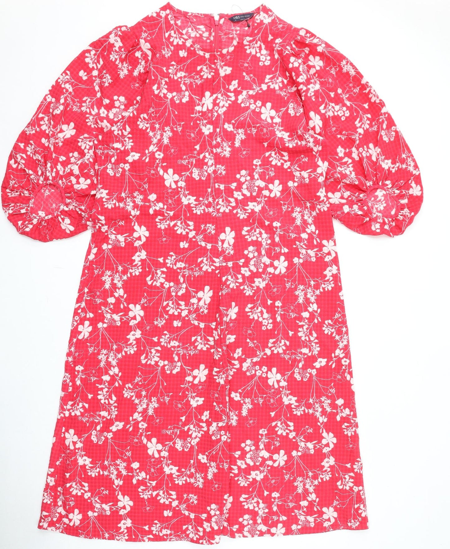 Marks and Spencer Womens Pink Floral Polyester A-Line Size 18 Round Neck Zip