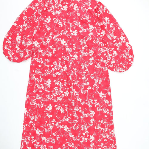 Marks and Spencer Womens Pink Floral Polyester A-Line Size 18 Round Neck Zip