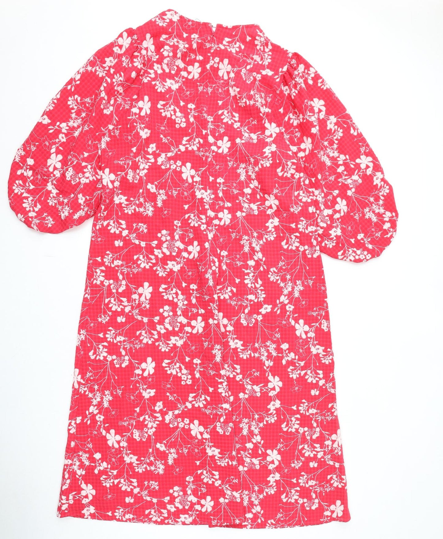 Marks and Spencer Womens Pink Floral Polyester A-Line Size 18 Round Neck Zip