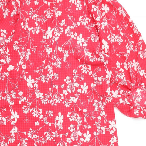 Marks and Spencer Womens Pink Floral Polyester A-Line Size 18 Round Neck Zip