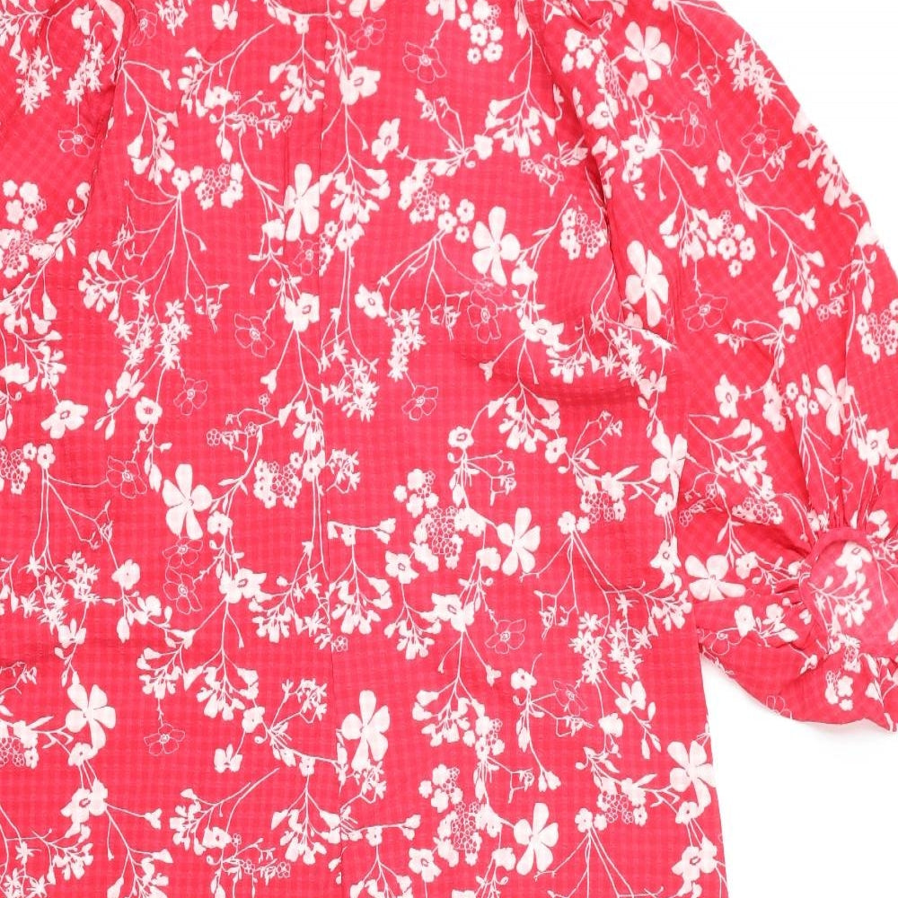 Marks and Spencer Womens Pink Floral Polyester A-Line Size 18 Round Neck Zip