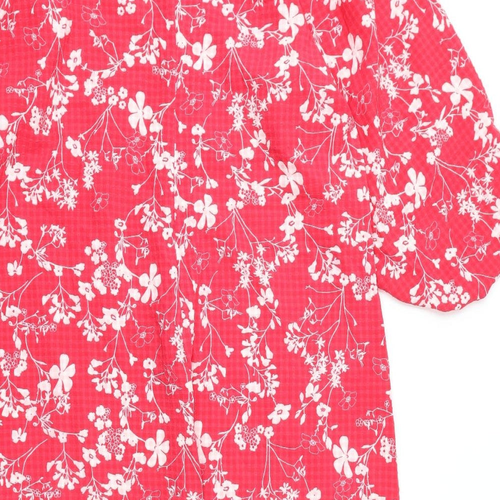 Marks and Spencer Womens Pink Floral Polyester A-Line Size 18 Round Neck Zip