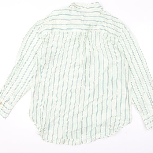 Marks and Spencer Womens Ivory Striped 100% Cotton Basic Button-Up Size 14 Collared