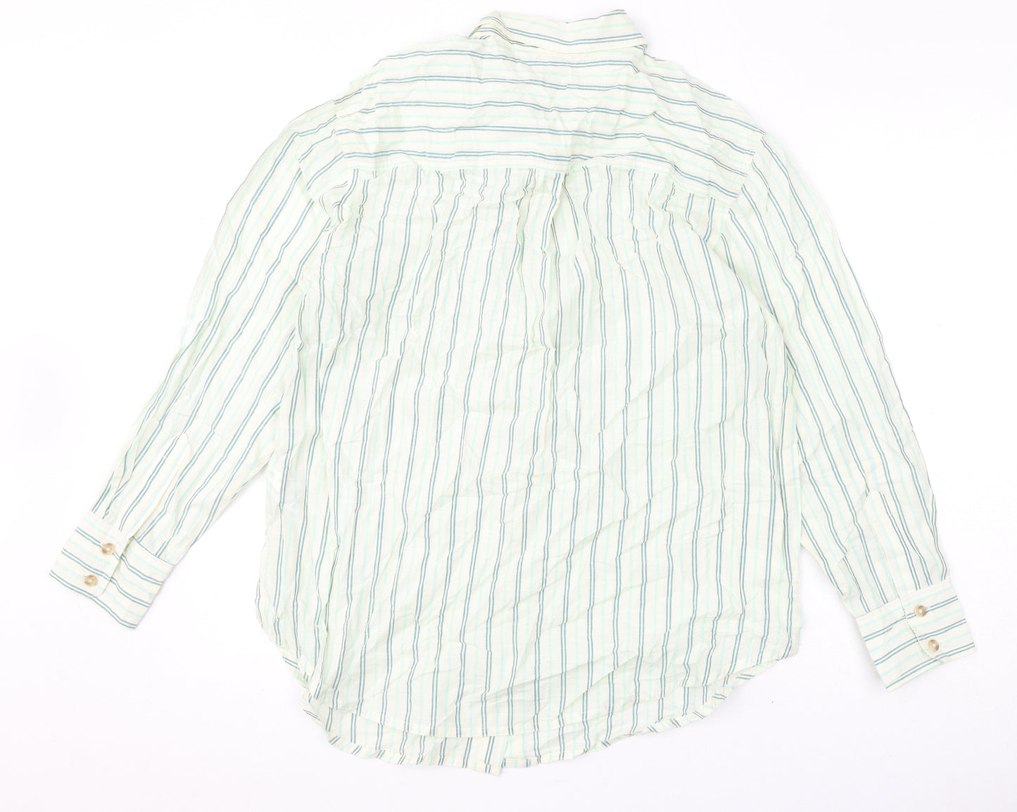Marks and Spencer Womens Ivory Striped 100% Cotton Basic Button-Up Size 14 Collared