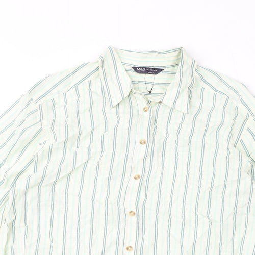 Marks and Spencer Womens Ivory Striped 100% Cotton Basic Button-Up Size 14 Collared