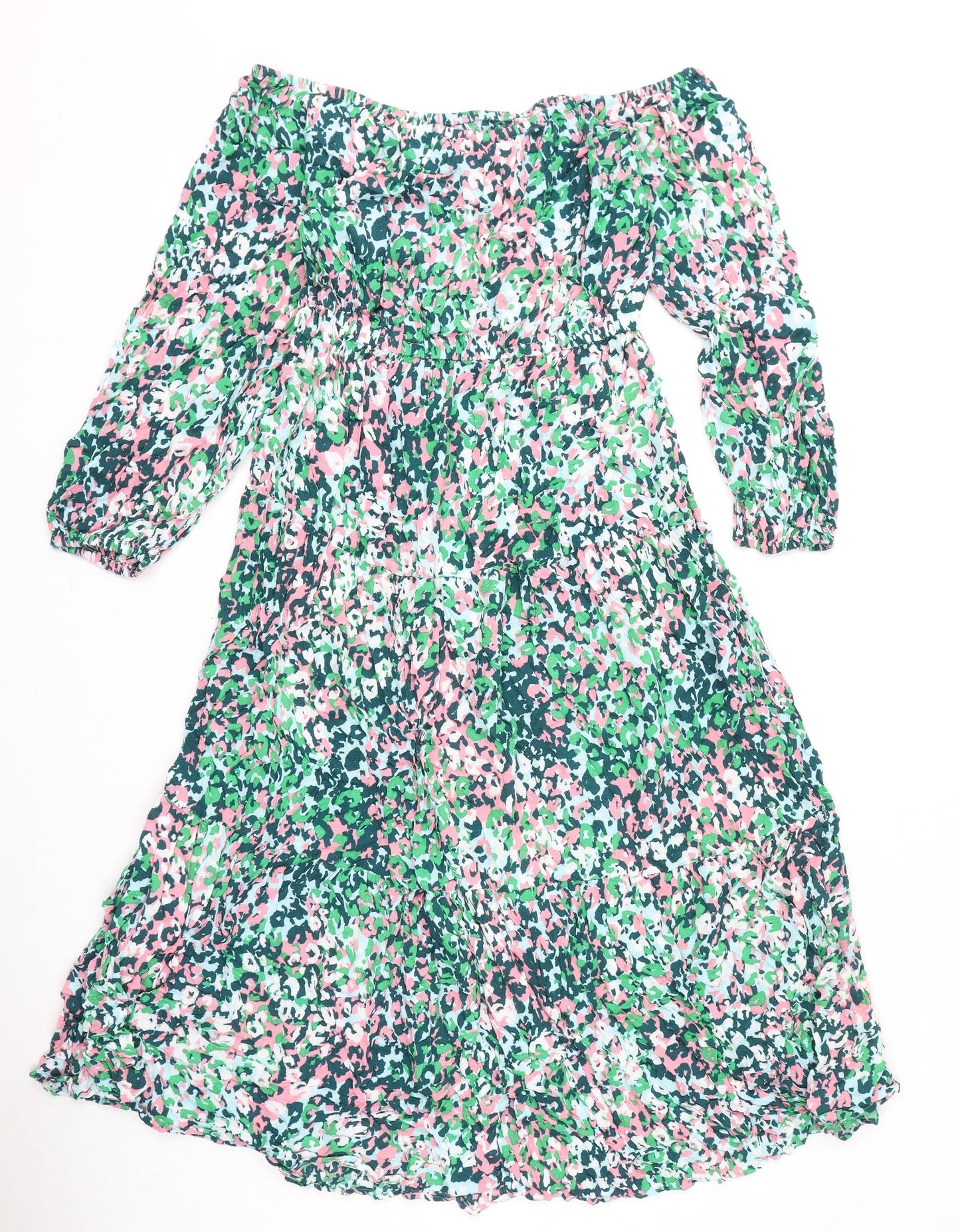 Marks and Spencer Womens Multicoloured Geometric Viscose A-Line Size 14 Off the Shoulder Pullover