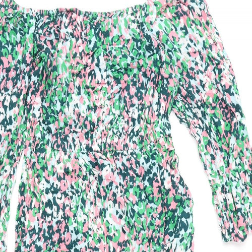 Marks and Spencer Womens Multicoloured Geometric Viscose A-Line Size 14 Off the Shoulder Pullover