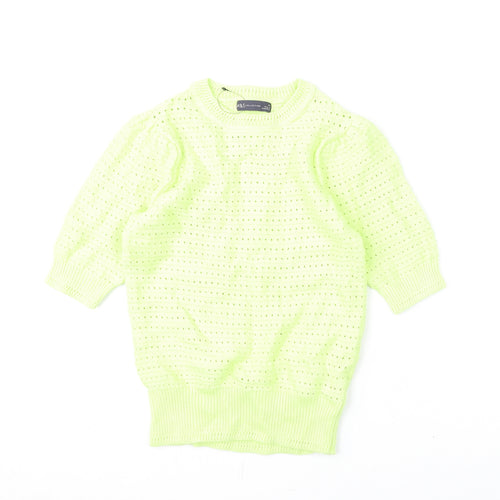 Marks and Spencer Womens Green Round Neck Cotton Pullover Jumper Size XS