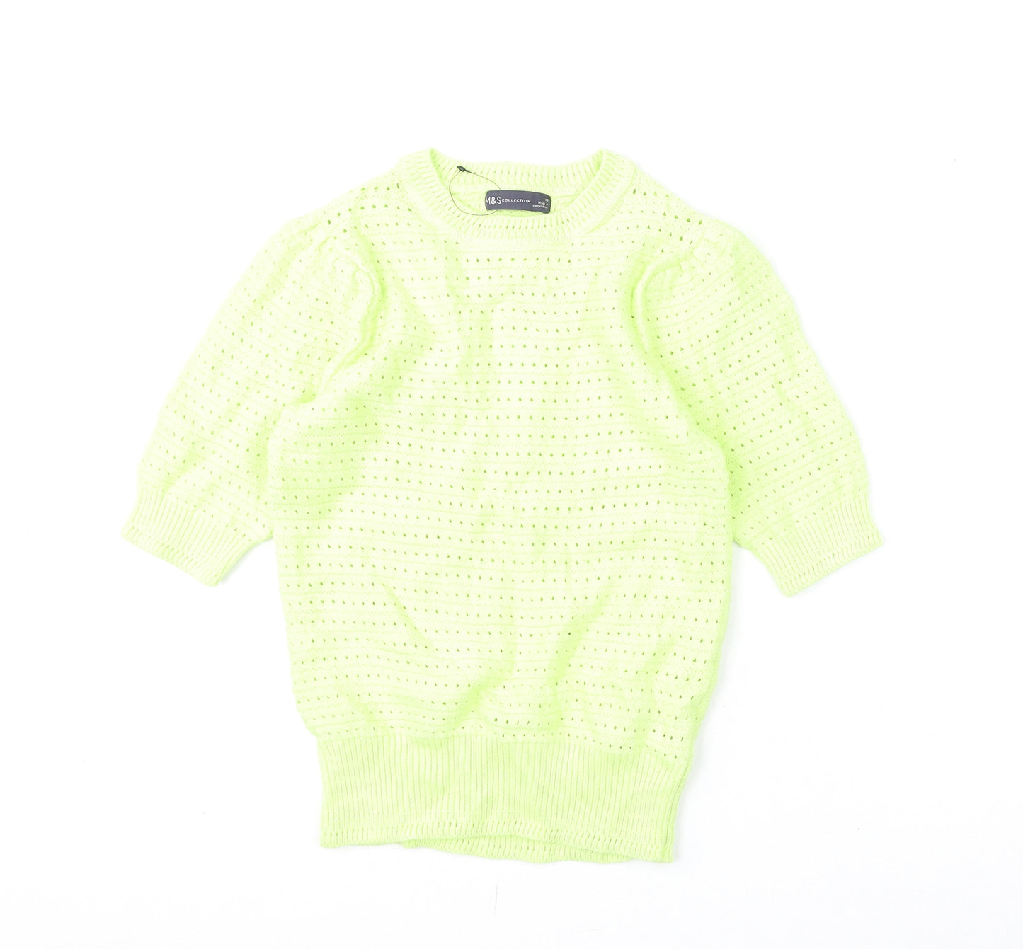Marks and Spencer Womens Green Round Neck Cotton Pullover Jumper Size XS