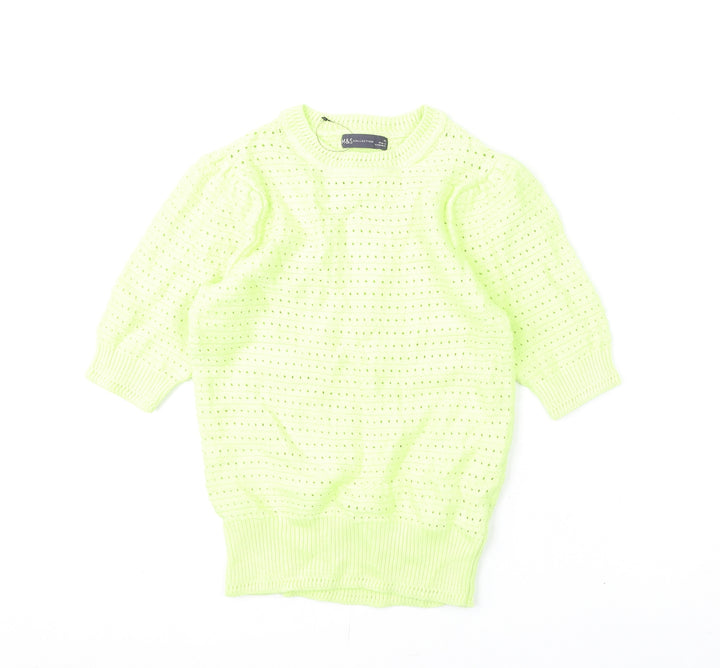 Marks and Spencer Womens Green Round Neck Cotton Pullover Jumper Size XS