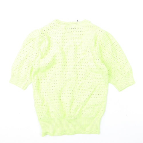 Marks and Spencer Womens Green Round Neck Cotton Pullover Jumper Size XS