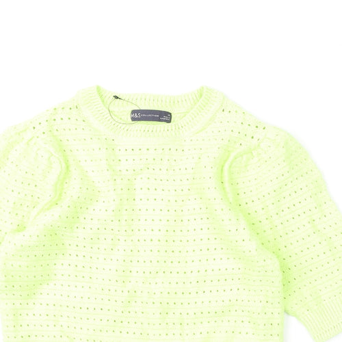 Marks and Spencer Womens Green Round Neck Cotton Pullover Jumper Size XS
