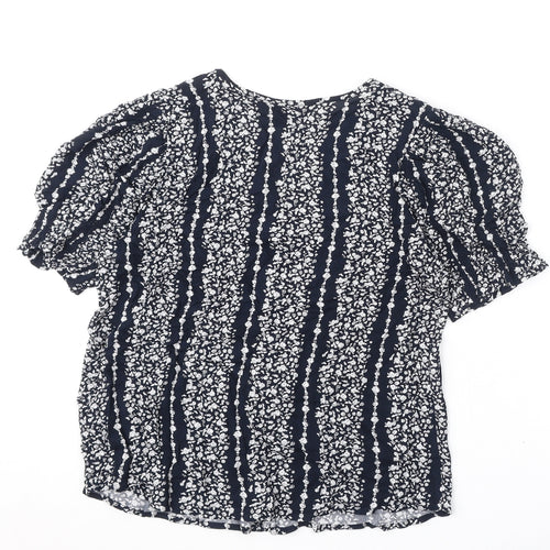 Marks and Spencer Womens Blue Floral Viscose Basic Blouse Size 12 V-Neck