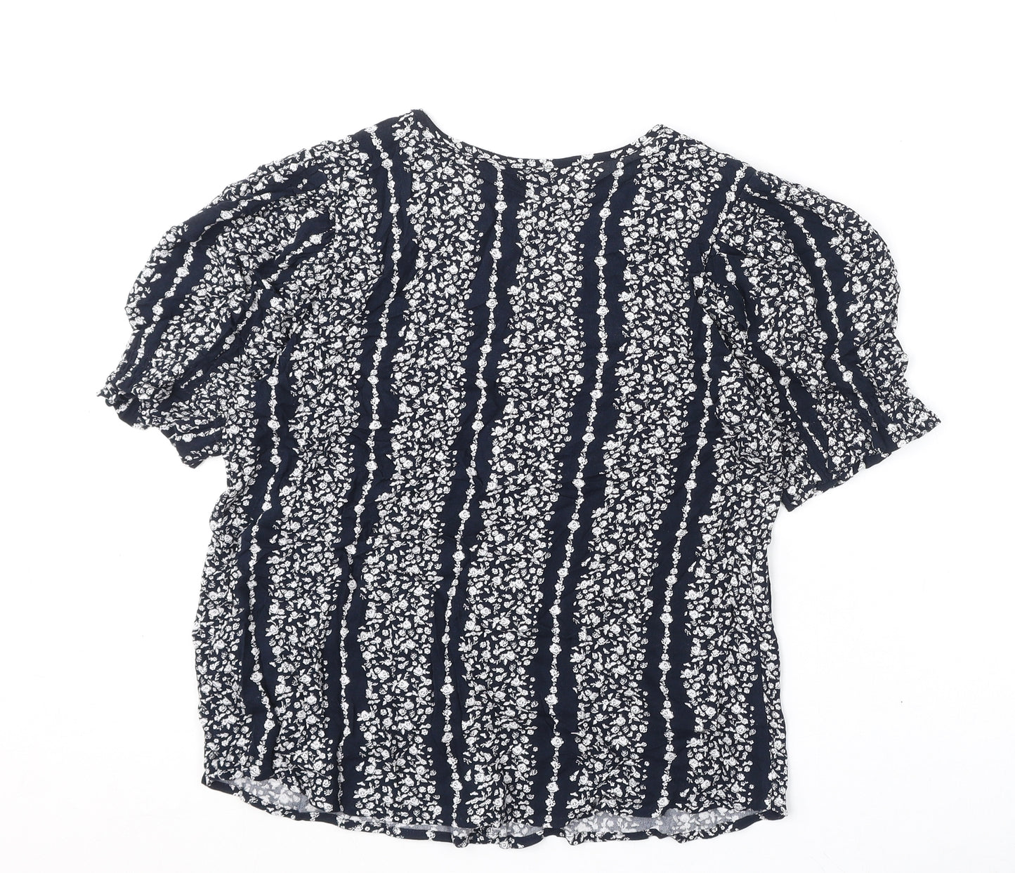 Marks and Spencer Womens Blue Floral Viscose Basic Blouse Size 12 V-Neck