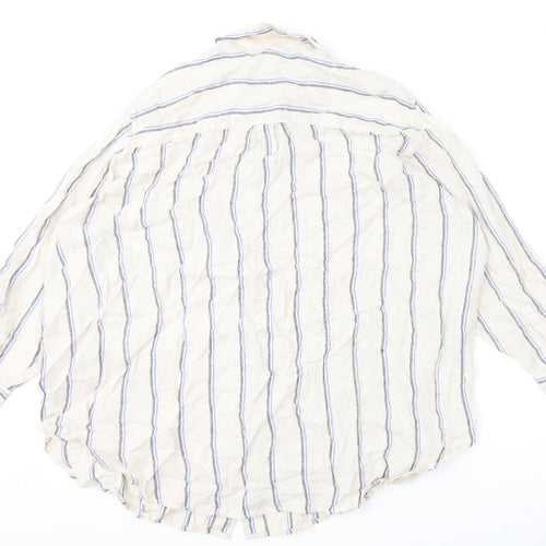 Marks and Spencer Womens Beige Striped Linen Basic Button-Up Size 22 Collared