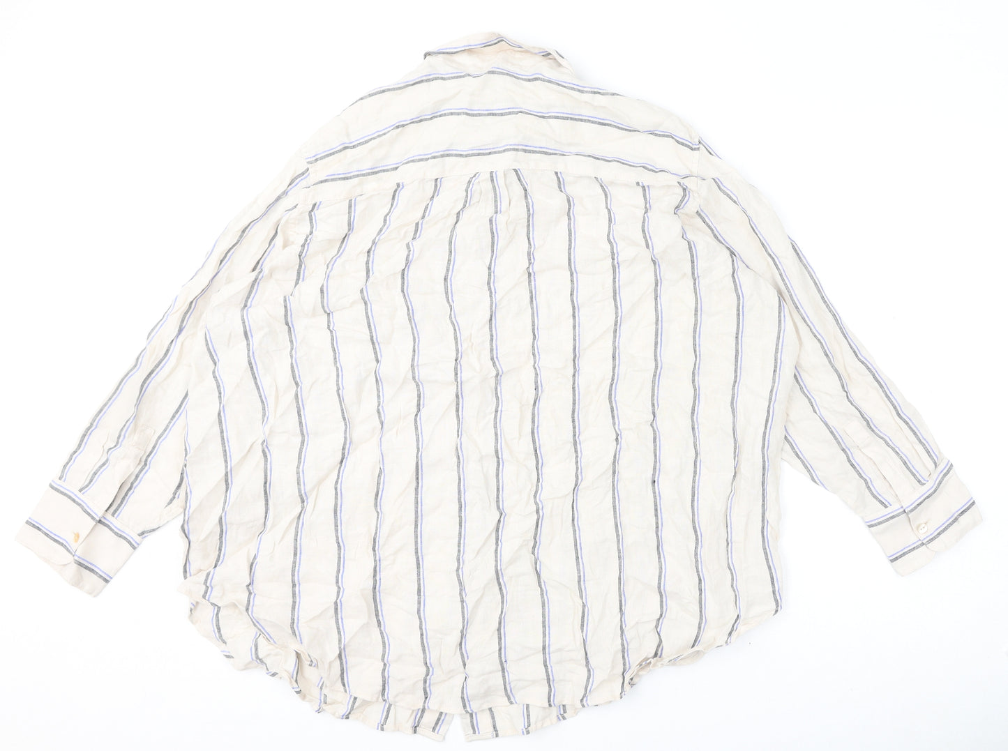 Marks and Spencer Womens Beige Striped Linen Basic Button-Up Size 22 Collared