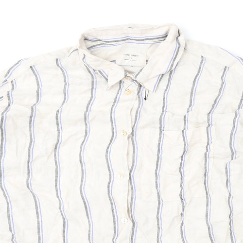 Marks and Spencer Womens Beige Striped Linen Basic Button-Up Size 22 Collared