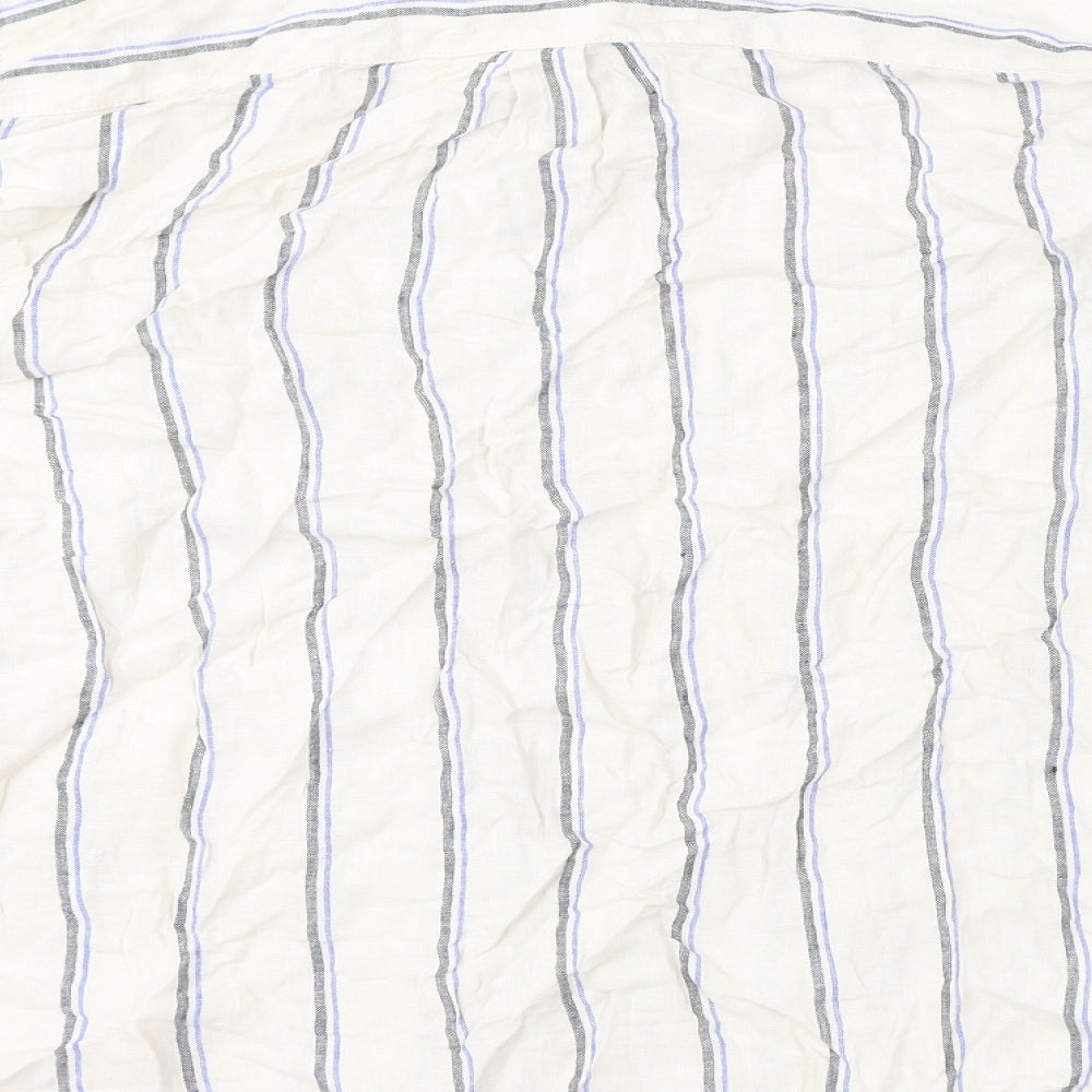 Marks and Spencer Womens Beige Striped Linen Basic Button-Up Size 22 Collared