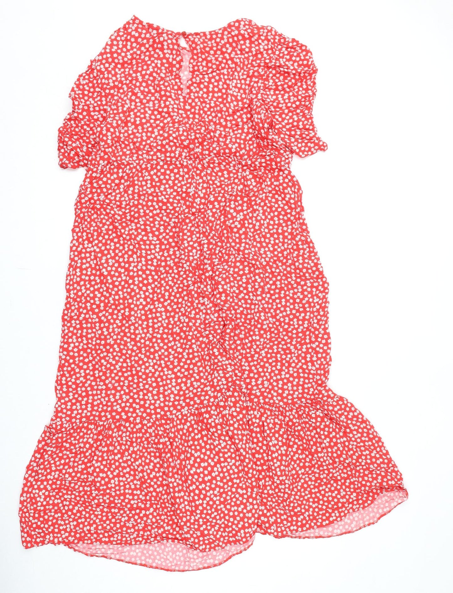 New Look Womens Red Floral Viscose A-Line Size 18 Round Neck Button