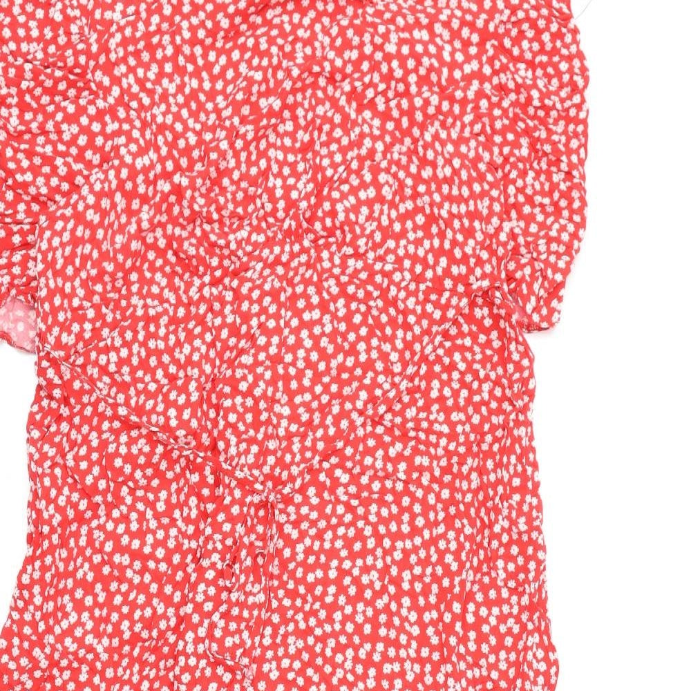 New Look Womens Red Floral Viscose A-Line Size 18 Round Neck Button