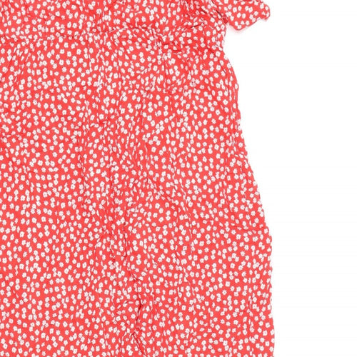 New Look Womens Red Floral Viscose A-Line Size 18 Round Neck Button