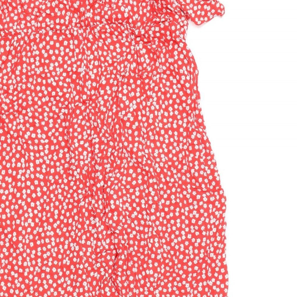 New Look Womens Red Floral Viscose A-Line Size 18 Round Neck Button