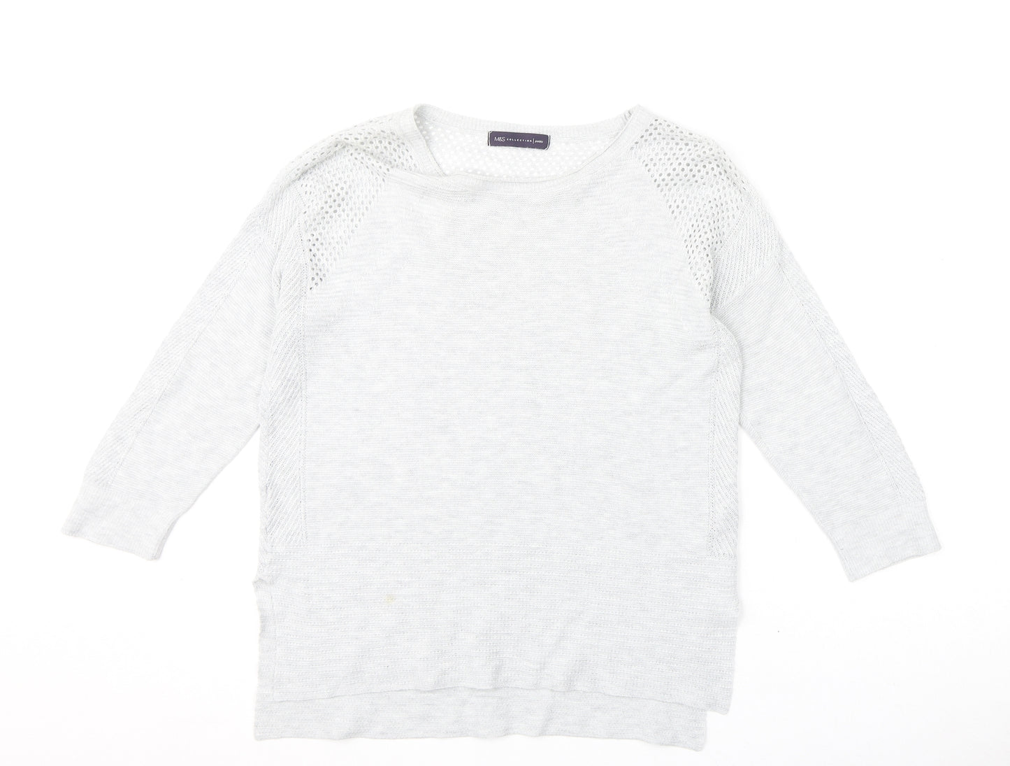 Marks and Spencer Womens Grey Round Neck Cotton Pullover Jumper Size 10
