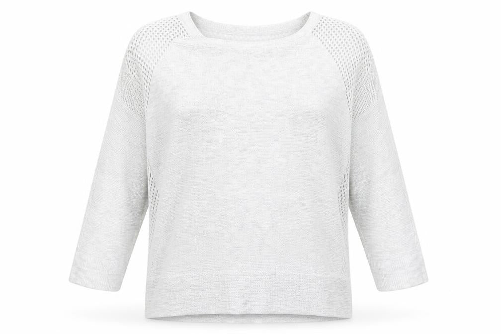 Front view of Marks & Spencer women’s grey round neck cotton jumper, size UK 10