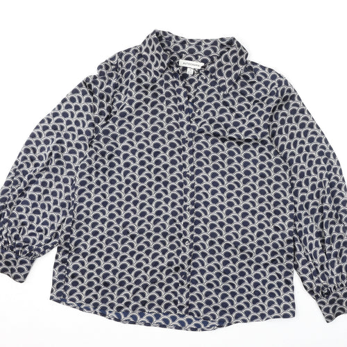 Autograph Womens Blue Geometric Polyester Basic Button-Up Size 14 Collared