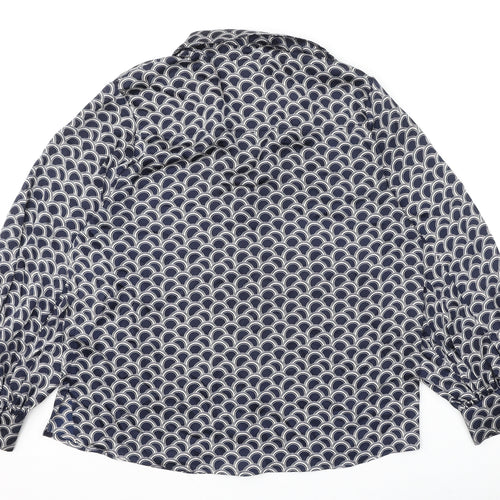 Autograph Womens Blue Geometric Polyester Basic Button-Up Size 14 Collared