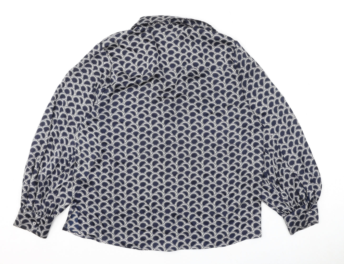 Autograph Womens Blue Geometric Polyester Basic Button-Up Size 14 Collared
