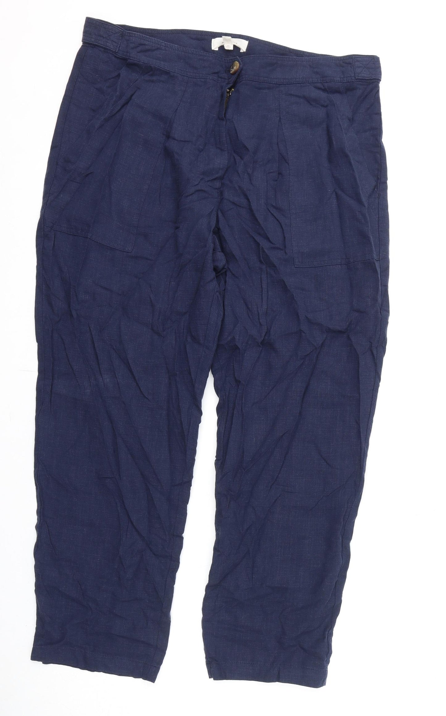Per Una Womens Blue Lyocell Trousers Size 18 L27 in Regular Zip