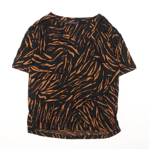 Marks and Spencer Womens Black Geometric Viscose Basic T-Shirt Size 8 V-Neck