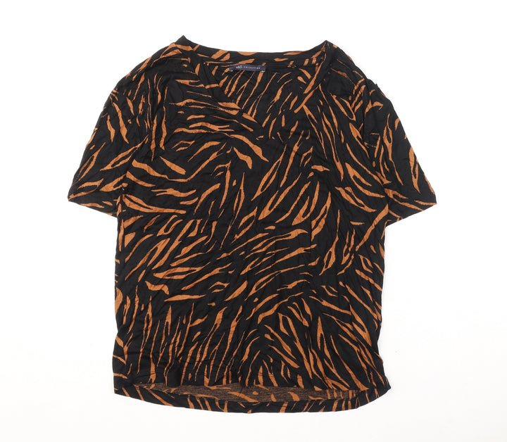 Marks and Spencer Womens Black Geometric Viscose Basic T-Shirt Size 8 V-Neck