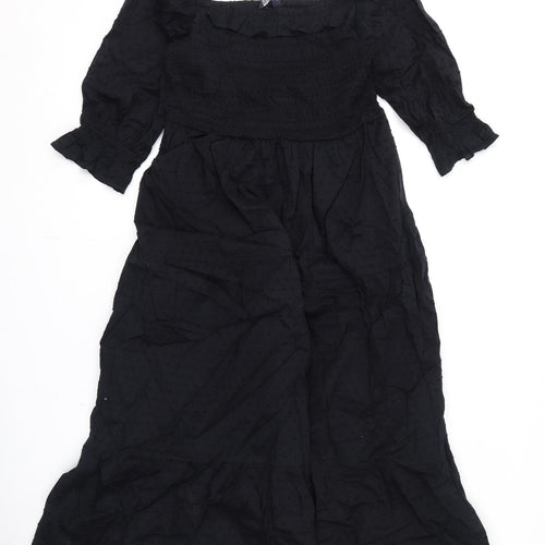 Marks and Spencer Womens Black Polka Dot Cotton A-Line Size 12 Square Neck Pullover