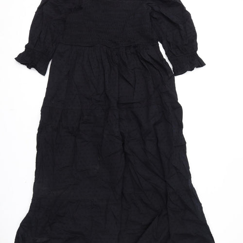 Marks and Spencer Womens Black Polka Dot Cotton A-Line Size 12 Square Neck Pullover