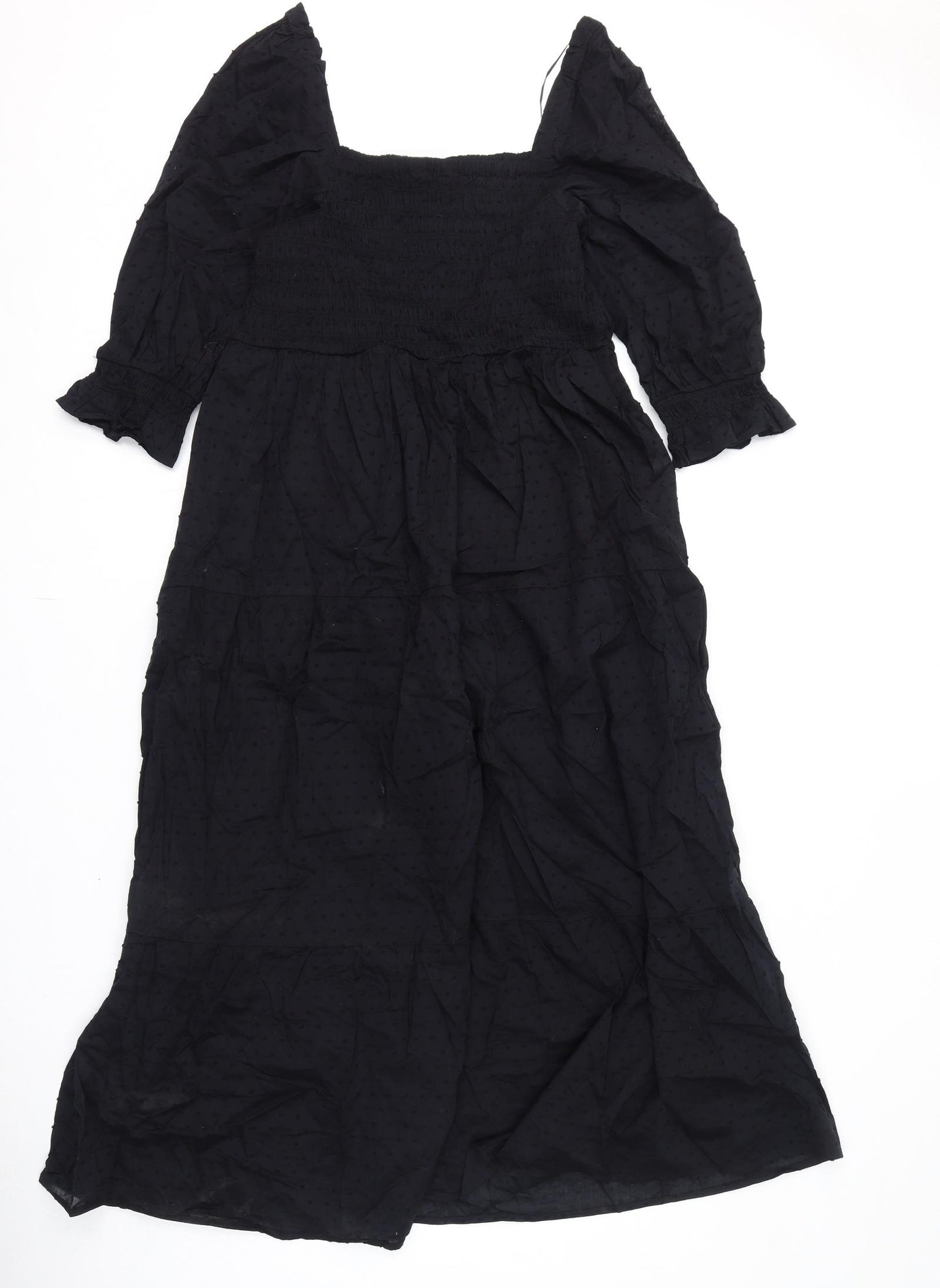 Marks and Spencer Womens Black Polka Dot Cotton A-Line Size 12 Square Neck Pullover