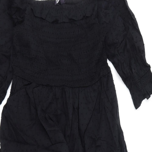 Marks and Spencer Womens Black Polka Dot Cotton A-Line Size 12 Square Neck Pullover
