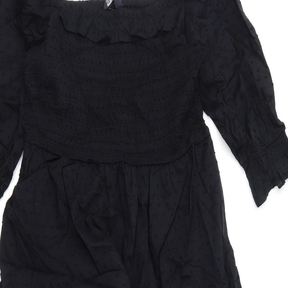 Marks and Spencer Womens Black Polka Dot Cotton A-Line Size 12 Square Neck Pullover