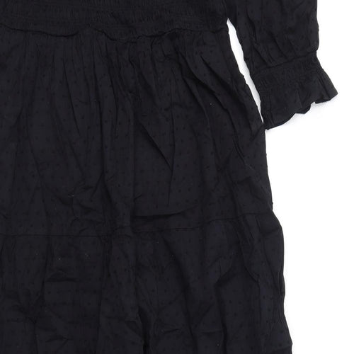 Marks and Spencer Womens Black Polka Dot Cotton A-Line Size 12 Square Neck Pullover