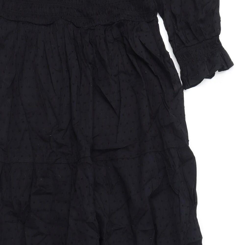 Marks and Spencer Womens Black Polka Dot Cotton A-Line Size 12 Square Neck Pullover