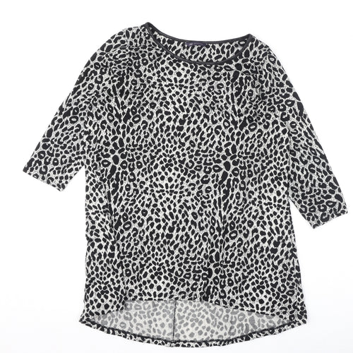 Marks and Spencer Womens Black Round Neck Animal Print Polyester Pullover Jumper Size 16 - Leopard Print