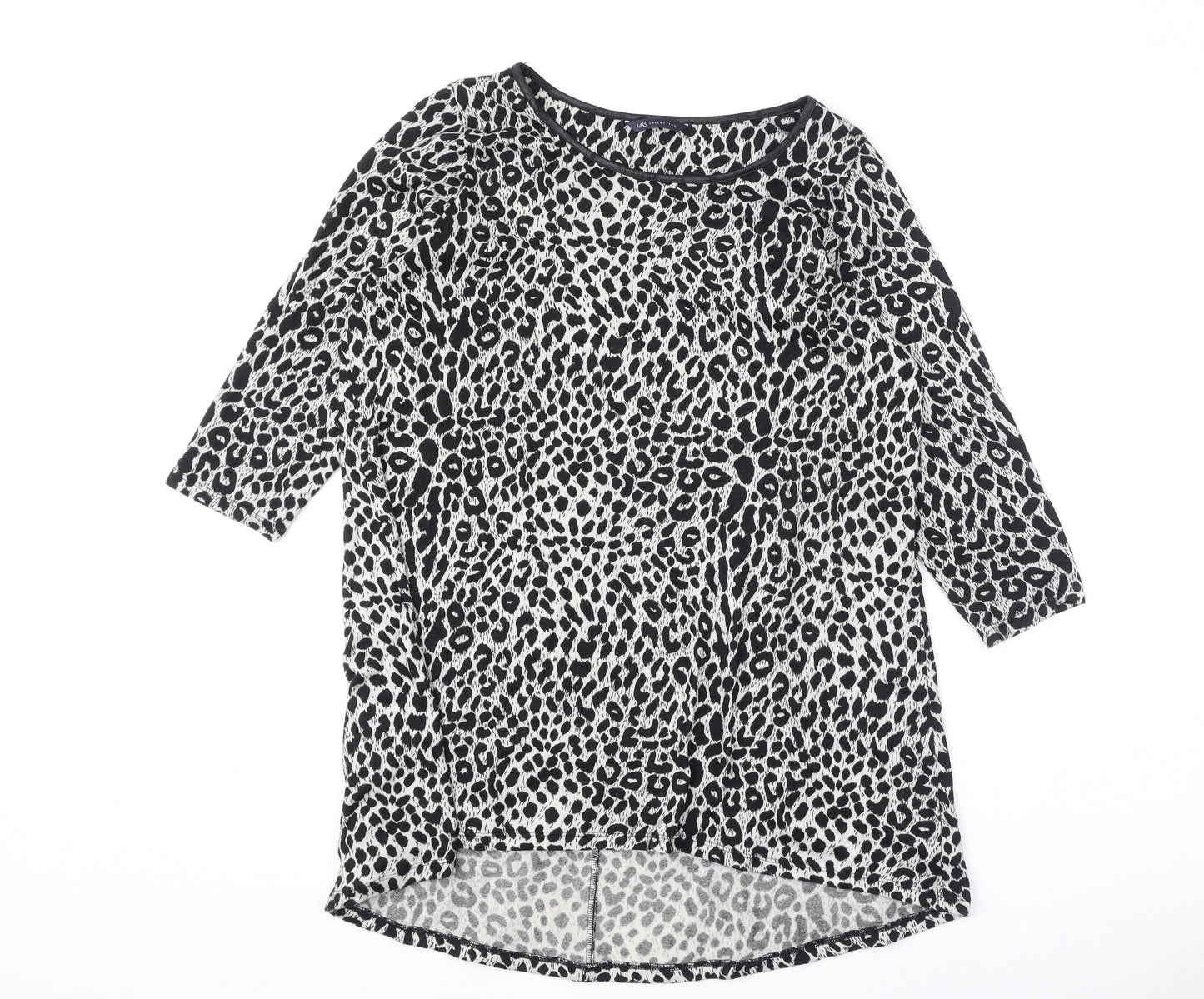 Marks and Spencer Womens Black Round Neck Animal Print Polyester Pullover Jumper Size 16 - Leopard Print