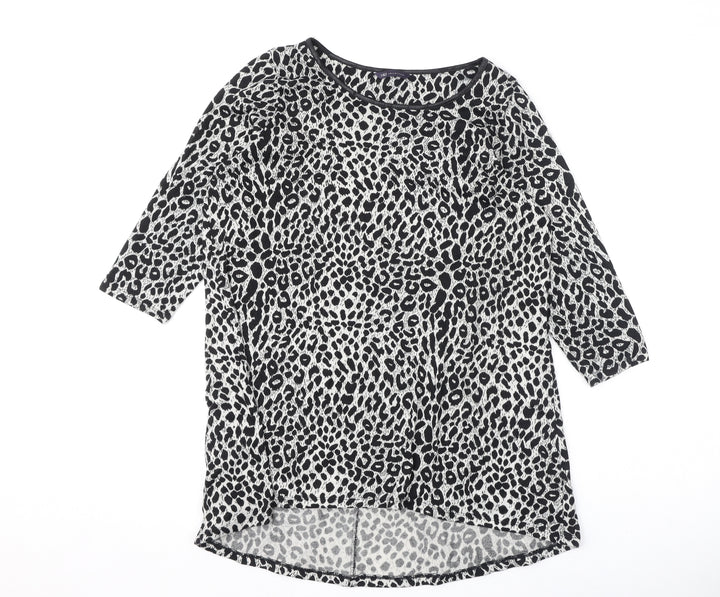 Marks and Spencer Womens Black Round Neck Animal Print Polyester Pullover Jumper Size 16 - Leopard Print