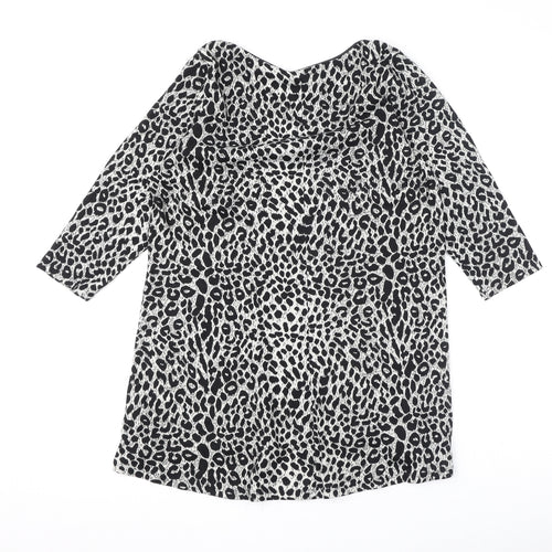 Marks and Spencer Womens Black Round Neck Animal Print Polyester Pullover Jumper Size 16 - Leopard Print