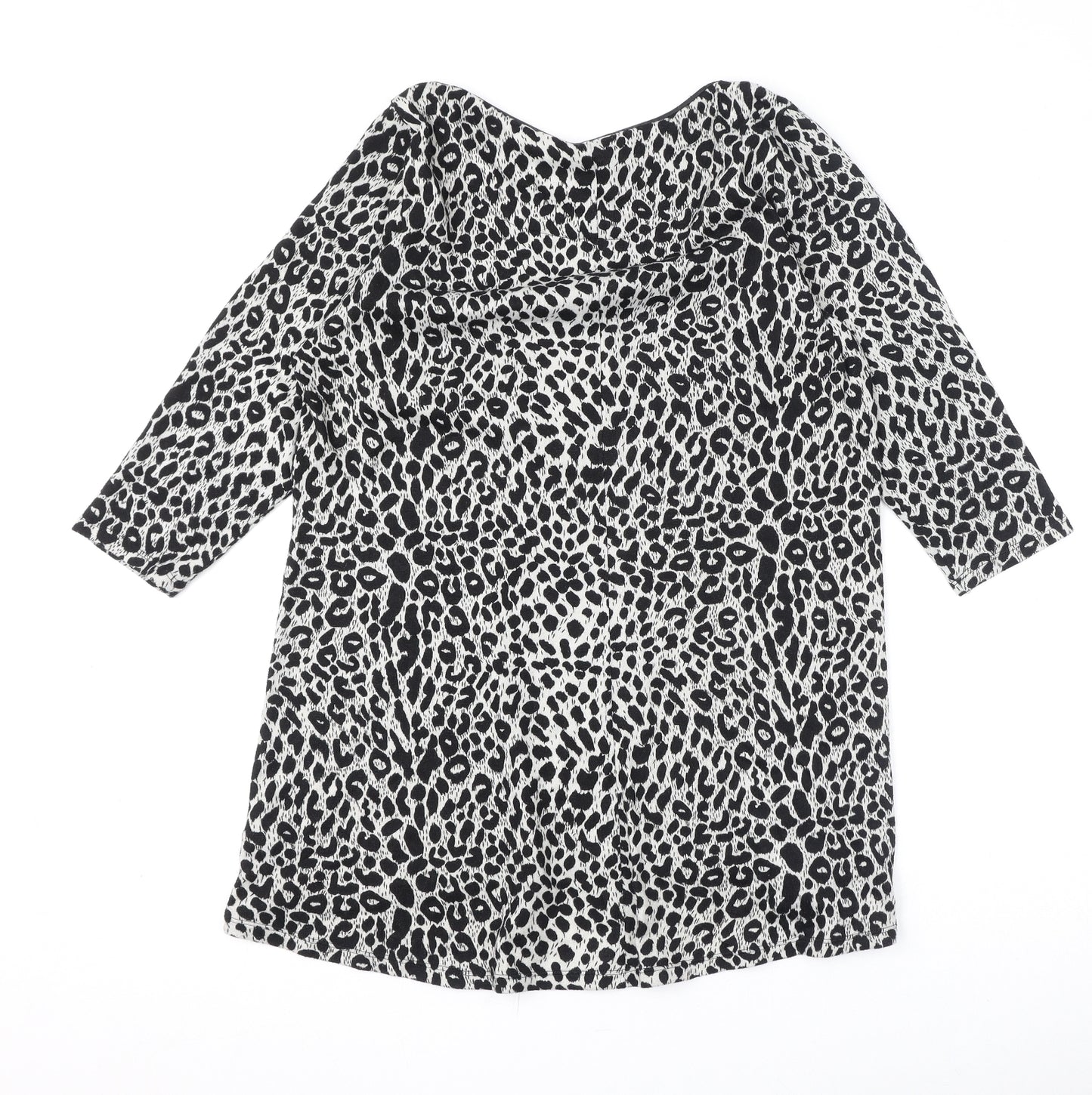Marks and Spencer Womens Black Round Neck Animal Print Polyester Pullover Jumper Size 16 - Leopard Print